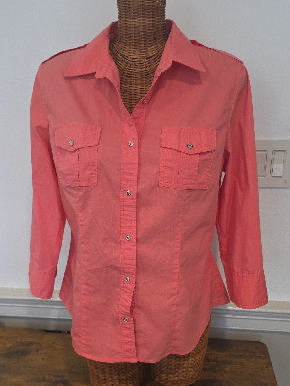 Signature by Larry Levine Coral Pink Button-Front Utility Shirt